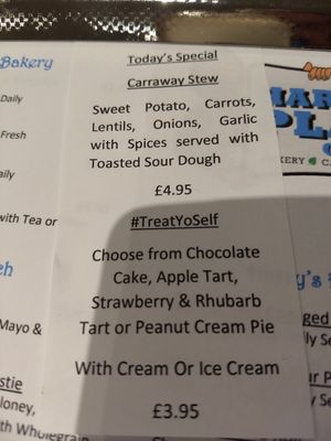 Menu excerpt at Harry's Place CIC in Ballynahinch