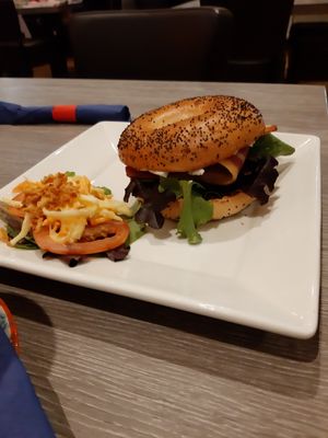 Cream cheese bacon bagel at Harry's Place CIC in Ballynahinch