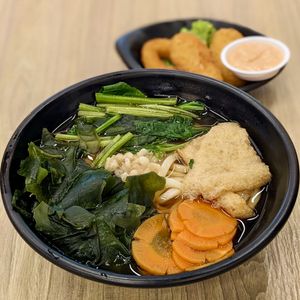 Vegan Haikara Udon w Golden Calamari  at Greendot 绿一点 - Jurong Point 1 in West Singapore