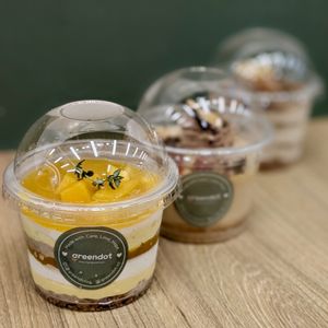 Vegan Fresh Mango Coconut Cake Parfait, Belgian Chocolate Truffle & Caramel Cheesecake Parfait, Banoffee Pie Cake Parfait  at Greendot 绿一点 - Jurong Point 1 in West Singapore