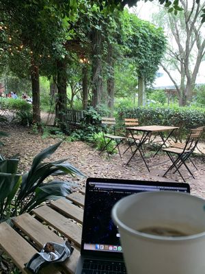 Shaken Espresso under the vines at Rosie's Coffee & Wine Garden in Charlotte