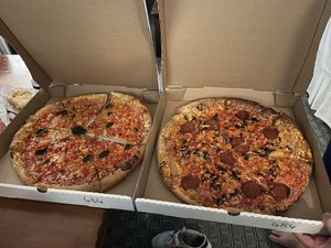 Margarita and mushroom pep  at Fat Tony's Pizza in Whistler