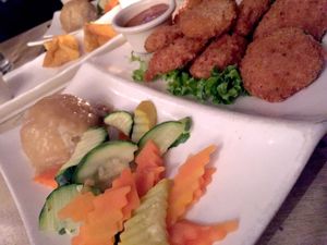 The food wasn't spectacular. The creole soul chicken dish looked like something out of a grade school cafeteria, and I'm sad to say tasted a bit like it, too. at Red Bamboo in New York City