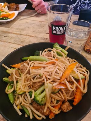 Veggie lo mein with beef at Red Bamboo in New York City