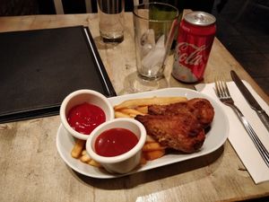 Soy chicken and fries at Red Bamboo in New York City