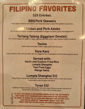 Filipino menu   at Red Bamboo in New York City