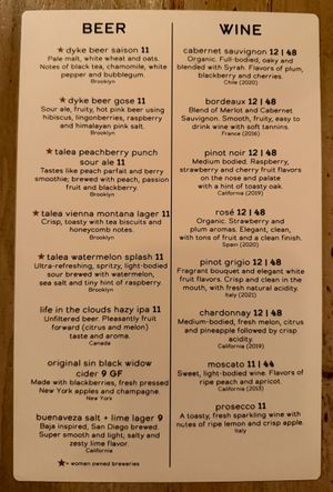 Alcohol menu  at Red Bamboo in New York City