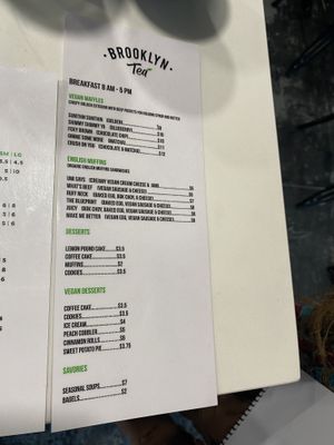 Food menu  at Brooklyn Tea in Atlanta