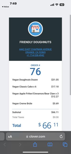 My receipt  #Veganuary at Friendly Doughnuts in Orange