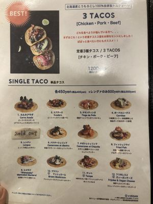 Taco options 10, 11, and 12 are vegan  at Kitade Tacos  in Tokyo