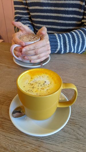 Turmeric latte and hot chocolate at Vibes in Dorchester