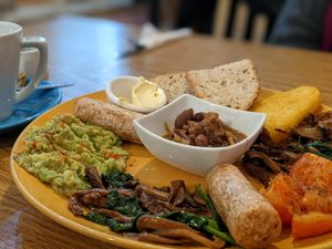 Those beans were amazing! (breakfast fryup) On the day they didn't have the tofu, so I swapped out for an extra sausage! at Vibes in Dorchester