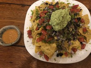 Vegan Nachos with Spicy Sauce and Guacamole  at Uku Pacha in Quito