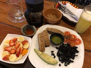 Plentiful vegan GF breakfast.  at Uku Pacha in Quito