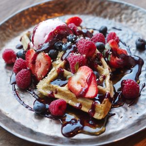 Berry waffles at Kynd in Edinburgh