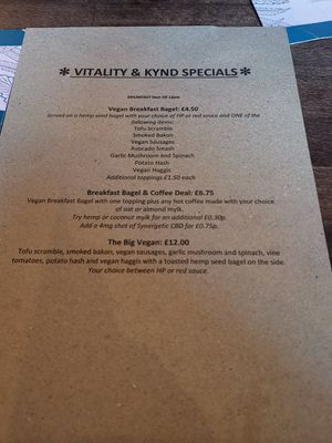 Breakfast menu at Kynd in Edinburgh