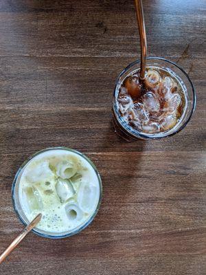 Iced matcha and cold brew at Kynd in Edinburgh