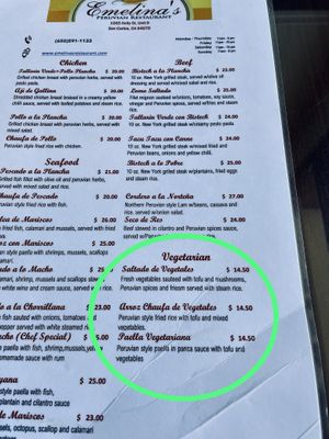 3 vegan options   at Emelina's in San Carlos