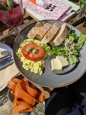 Scrambled Vegg with salmon. Tasted amaaaaazing! The salmon is not worth it though. at Mana Food - Moabit in Berlin