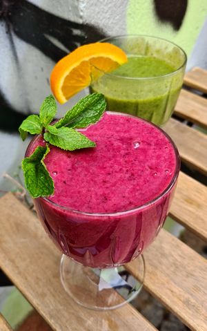 Homemade smoothies 🌱🥝🍌🫐🍓👍 at Mana Food - Moabit in Berlin