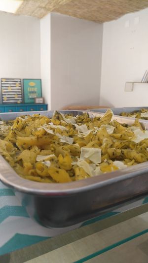 Macarrones con pesto de hojas de zanahoria at Saboro Comida Consciente in Castellon De La Plana