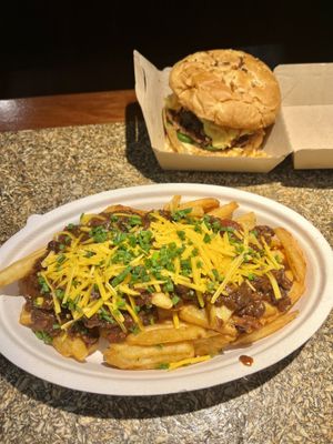 Chili cheese fries & steakhouse burger   at PLNT Burger in Alexandria