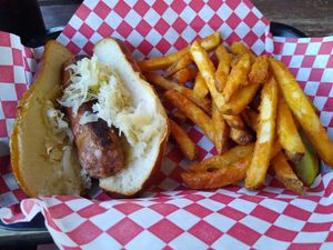 Beyond sausage no cheese at Cafe International in Helen
