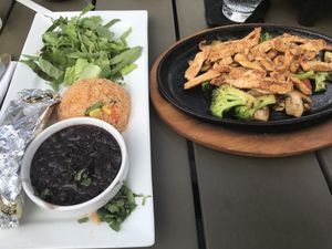 Vegan lunch fajitas with chik’n at Pepe's Cantina in Clermont