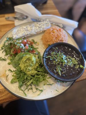 side of red rice, black beans, pico de gallo and guacamole with 3 flour tortillas    at Pepe's Cantina in Clermont