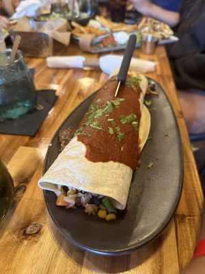 vegan XXL Burrito, we went with beyond beef option. But you can decide if chikn is what you prefer. Would recommend this option   at Pepe's Cantina in Clermont