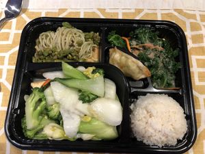 Tofu & mixed veg bento box to go. at Trendy Vegan in Houston