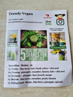 Menu at Trendy Vegan in Houston