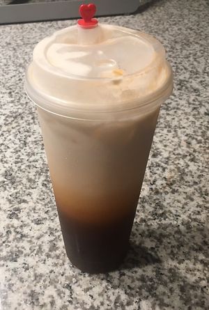 Thai iced tea at Trendy Vegan in Houston