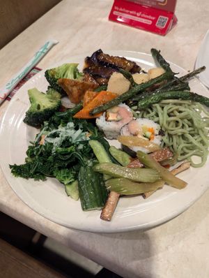 My first plate (buffet) at Trendy Vegan in Houston