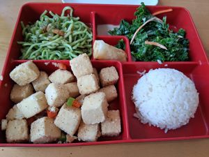 Bento Box with Salt and Pepper Tofu at Trendy Vegan in Houston