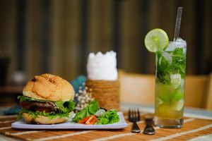 Mushroom burger at Earth Cafe in Dong Hoi