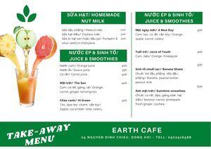 Drink menu at Earth Cafe in Dong Hoi