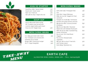 Food menu at Earth Cafe in Dong Hoi