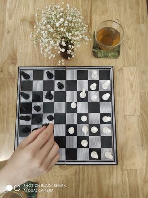 Playing chess while waiting for food at Earth Cafe in Dong Hoi