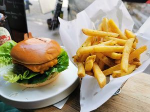 Cheese beyond burger and lemon fries at MAAD in South West London