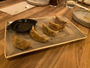 Gyozas de verduras y setas shiitake  at Okashi Sanda in Madrid