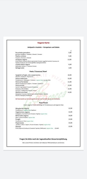 Vegane Speisekarte at La Brocca in Homburg