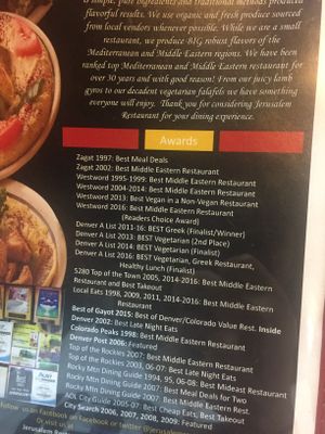 Part of the menu. at Jerusalem in Denver