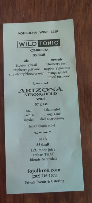 Menu at Fojol bros in Cottonwood