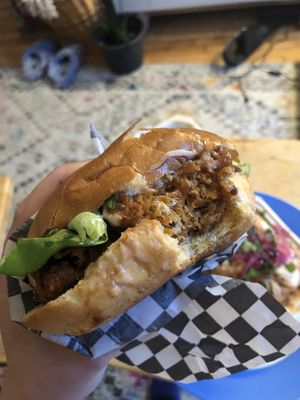 One of their chicken burgers  at Burger Fiancé in Montreal