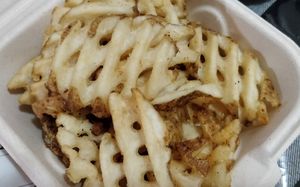 Waffle fries at Burger Fiancé in Montreal