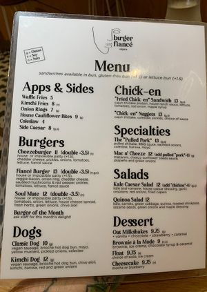 Food menu  at Burger Fiancé in Montreal