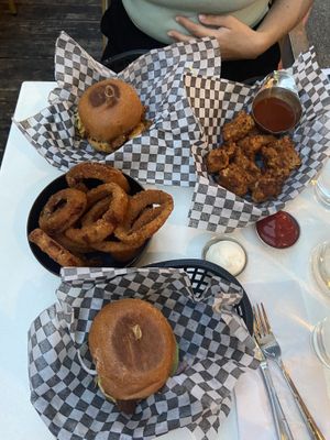 Burgers, onion rings & cauliflower bites  at Burger Fiancé in Montreal