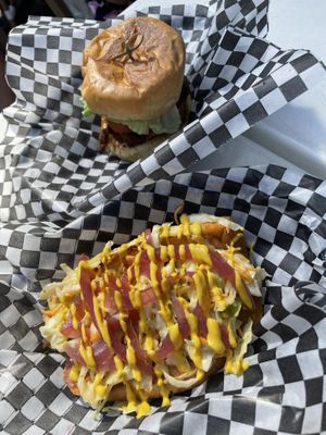 Burger on special and Dog  at Burger Fiancé in Montreal