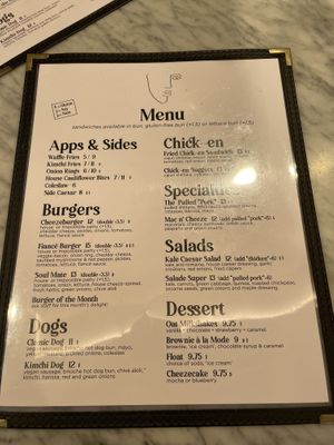 Menu 2  at Burger Fiancé in Montreal
